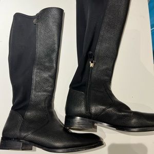 Tory Burch black leather with elastic back detail tall flat boots size 9.5